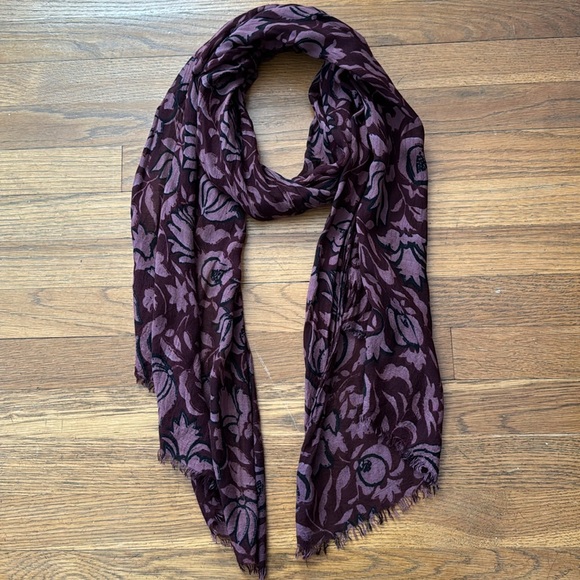 Loft burgundy floral print scarf in gauzy fabric. - Picture 2 of 5